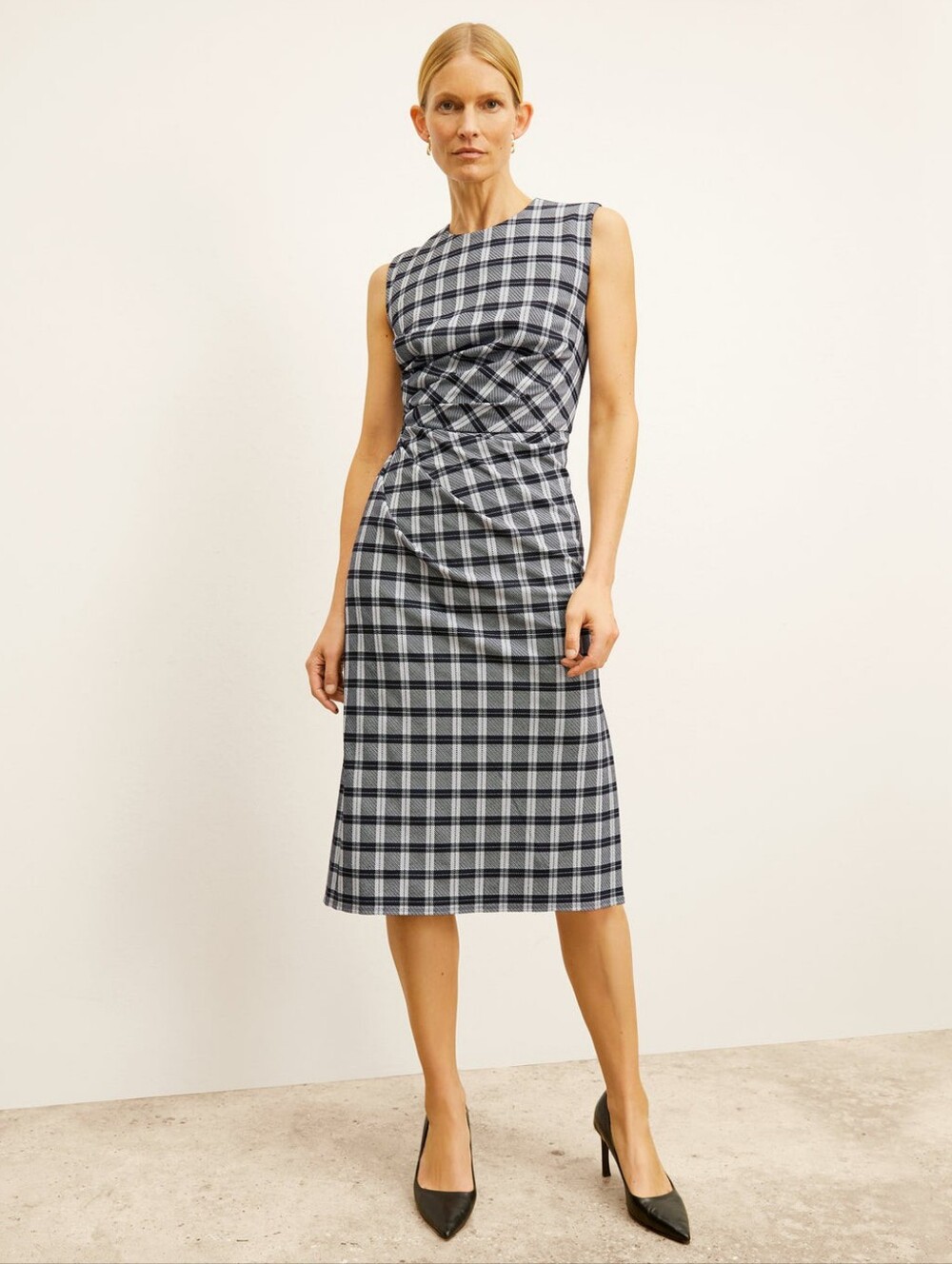 M.M. Lafleur The Jeannine Midi Dress Knit Suiting in Checkmate Sleeveless Sz 12
